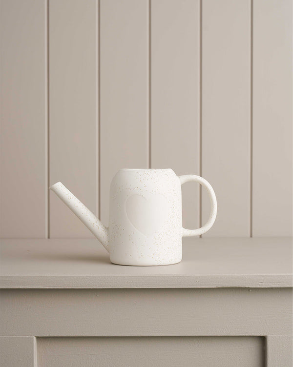 Watering Can - Stoneware - White Speckle with Heart