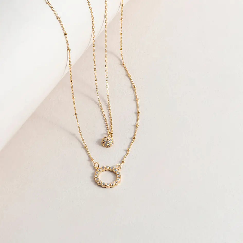 Necklace - Two Row Circle and Pave Disk