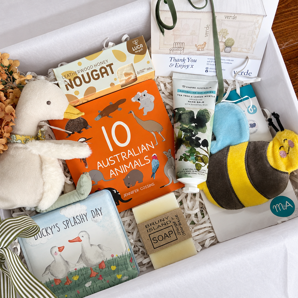 Welcome Little One baby gift hamper in gender neutral wrapping