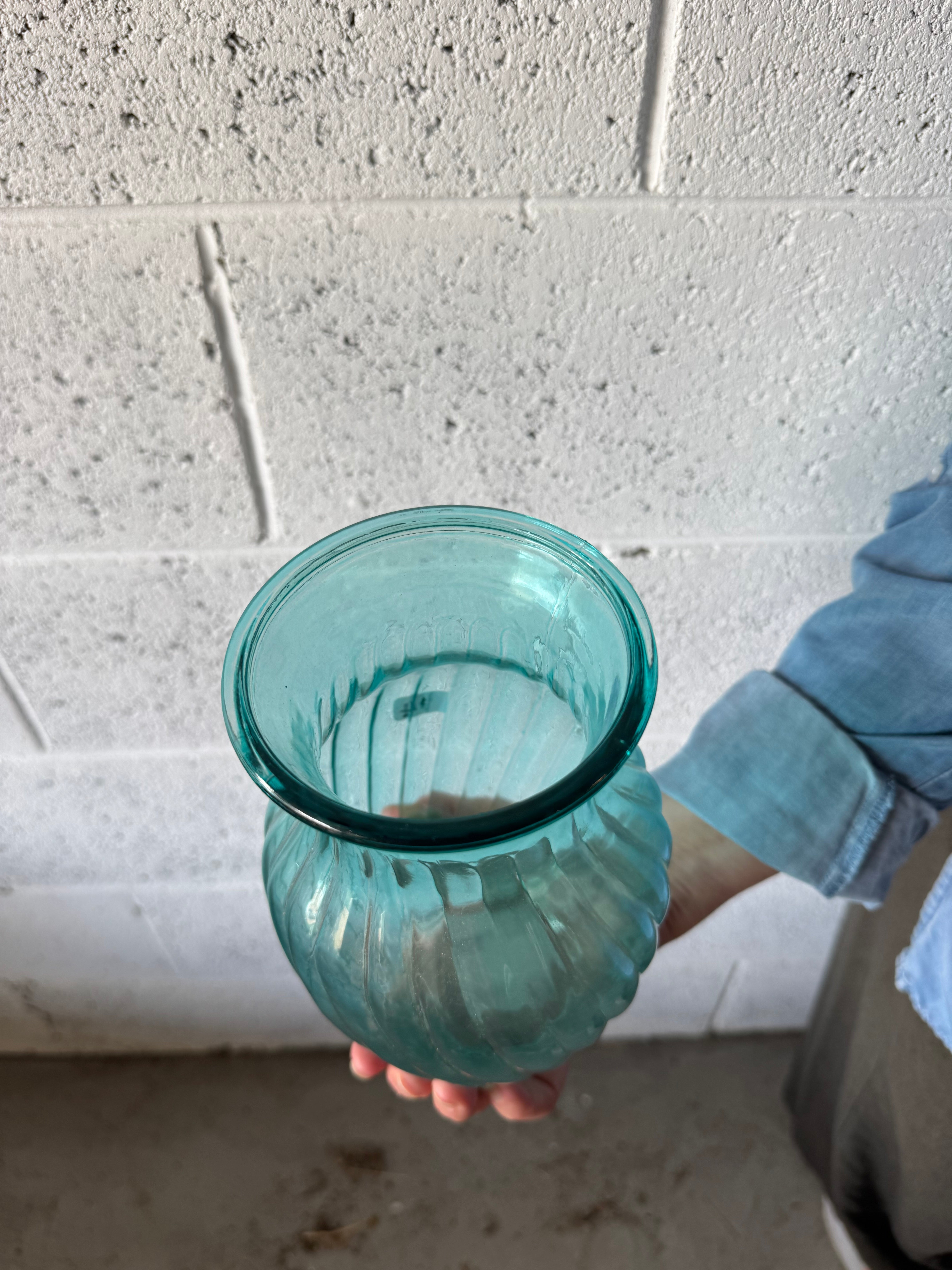 Vase glass blue medium
