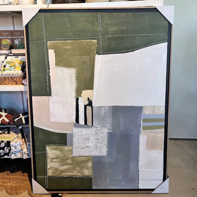 Painting Green and White Abstract