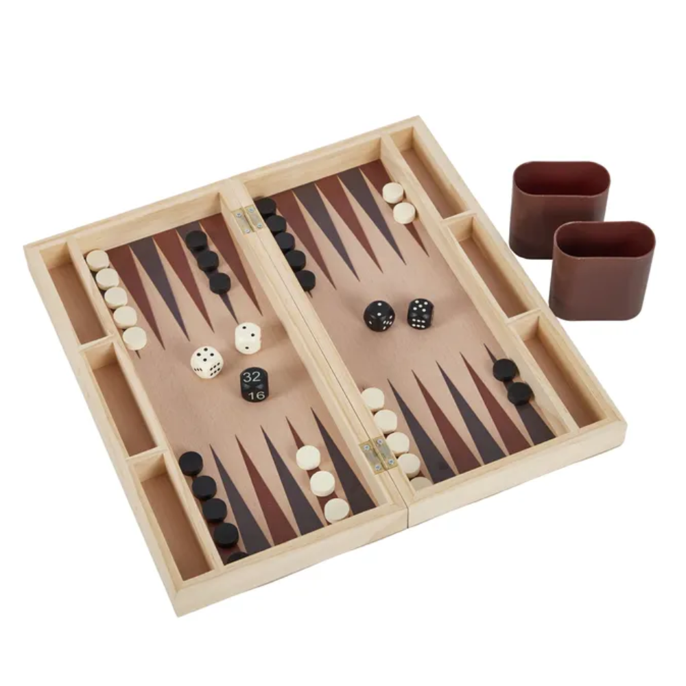 Backgammon Game in Wooden Case. Travel Set.
