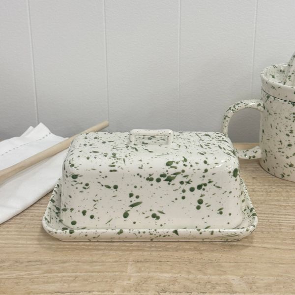 Butter Dishes - Green Speckle and White