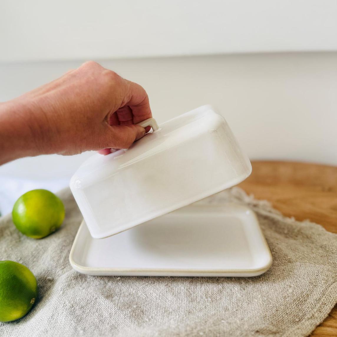 Butter Dishes - Green Speckle and White