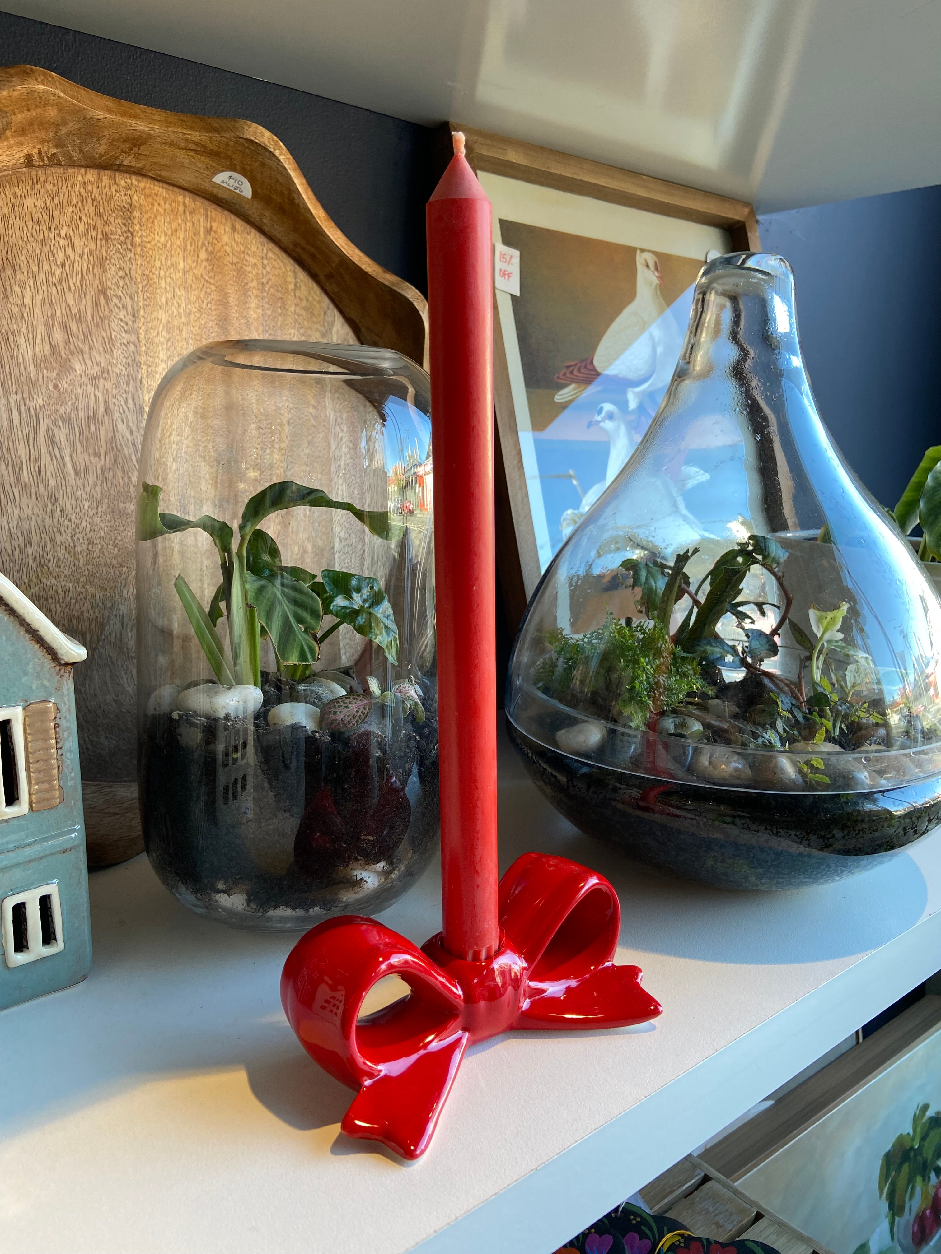 Le Bon Red Bow Candle Holder - Ceramic