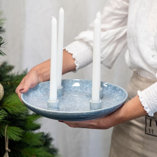 Candleholder 4-Piece Round Blue Ceramic