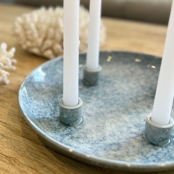 Candleholder 4-Piece Round Blue Ceramic