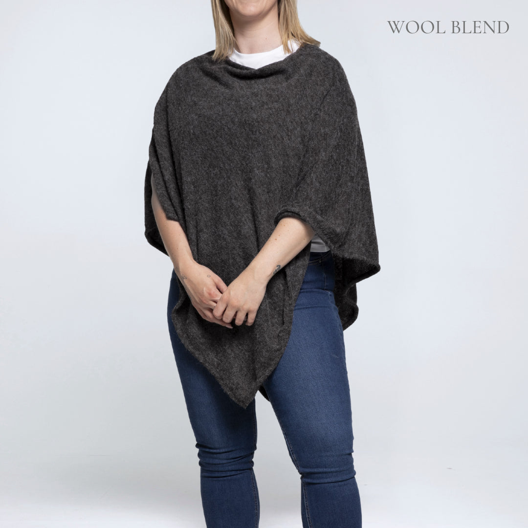Poncho Charcoal Wool Acrylic Mix