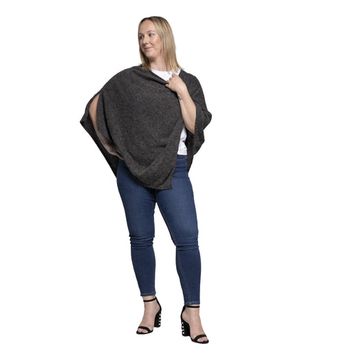 Poncho Charcoal Wool Acrylic Mix