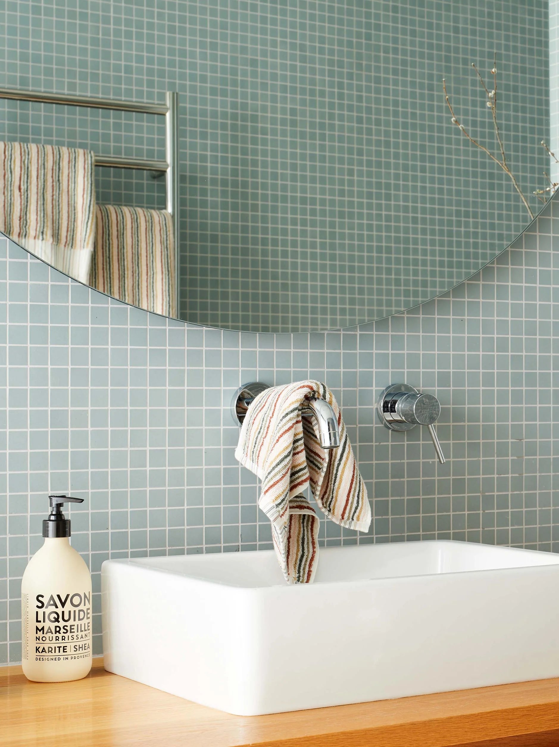 100% Cotton Towels - Moss/Multi Stripe