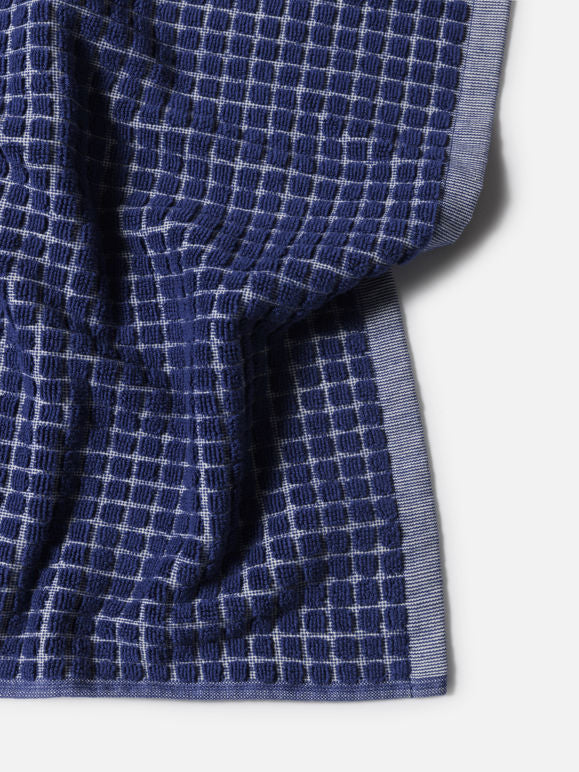 100% Cotton Towels - Cobalt/Cream Grid