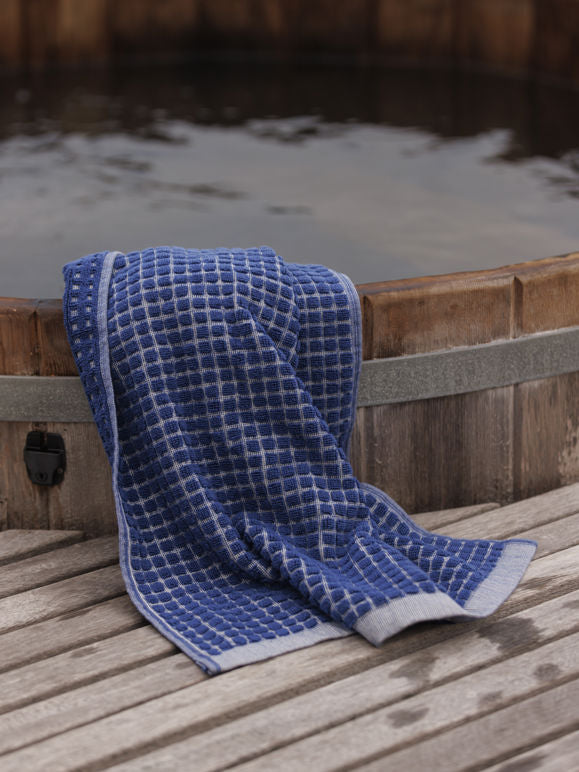 100% Cotton Towels - Cobalt/Cream Grid