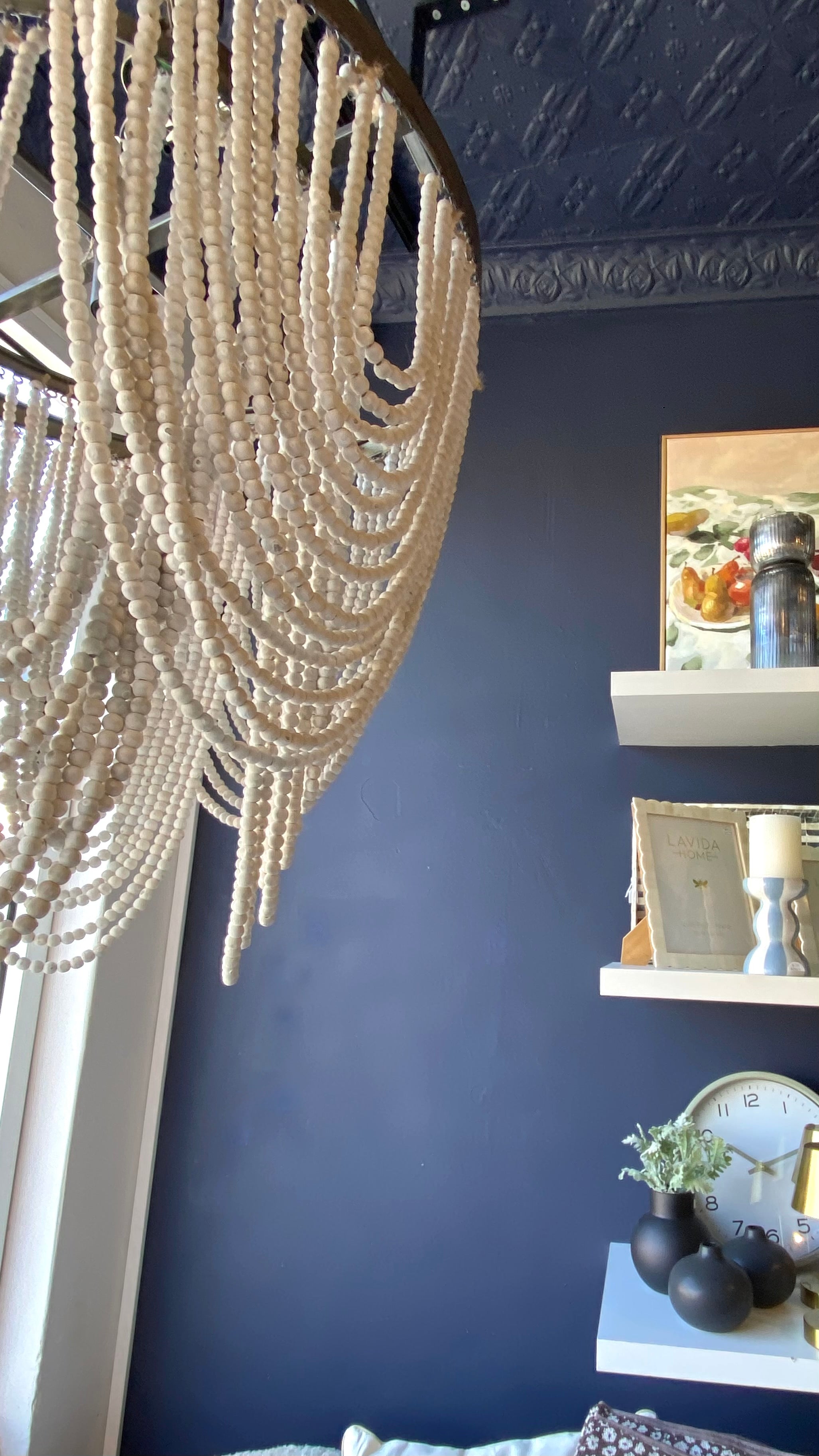 Art-deco, beaded, chandelier light: white