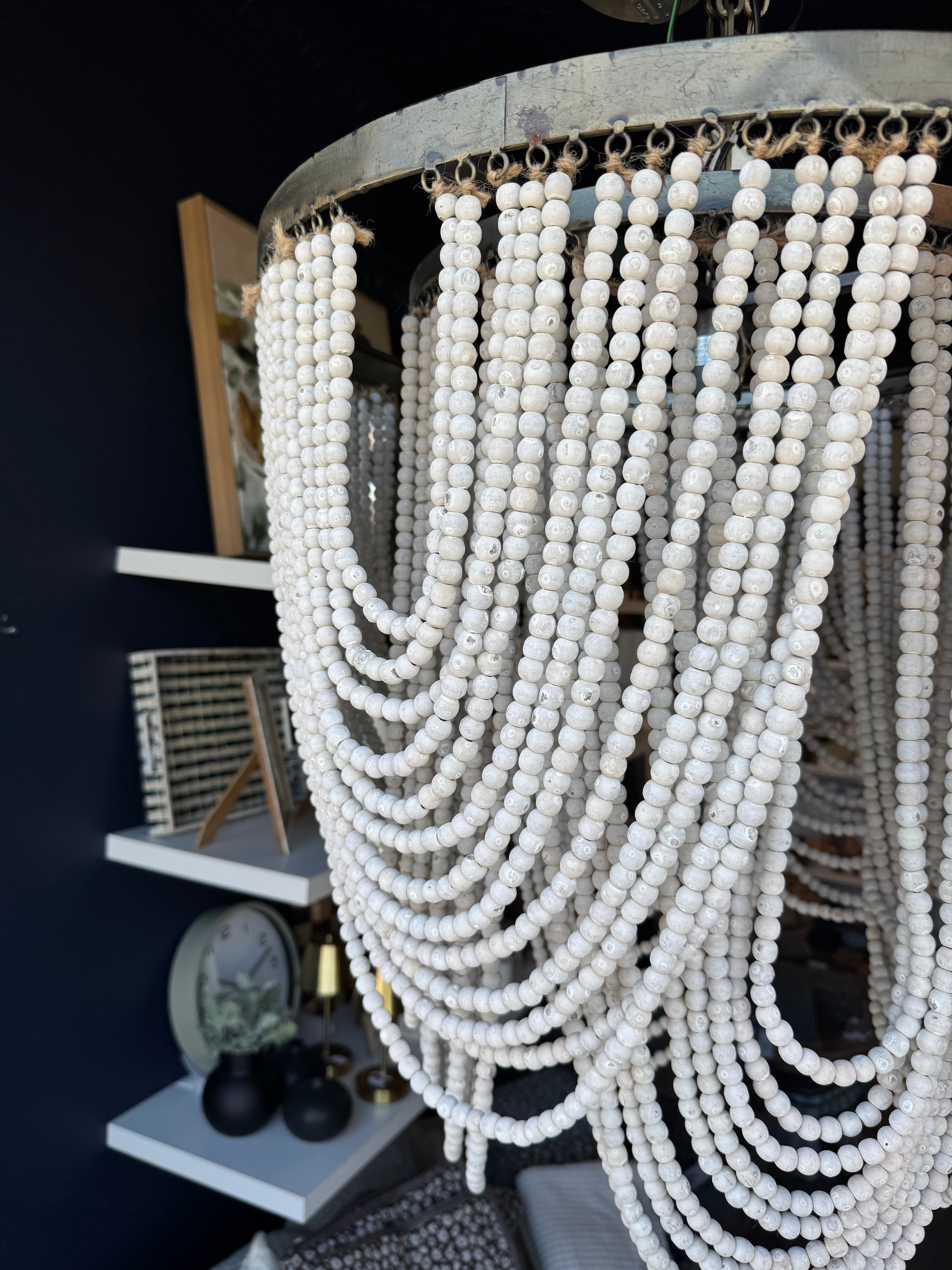 Art-deco, beaded, chandelier light: white