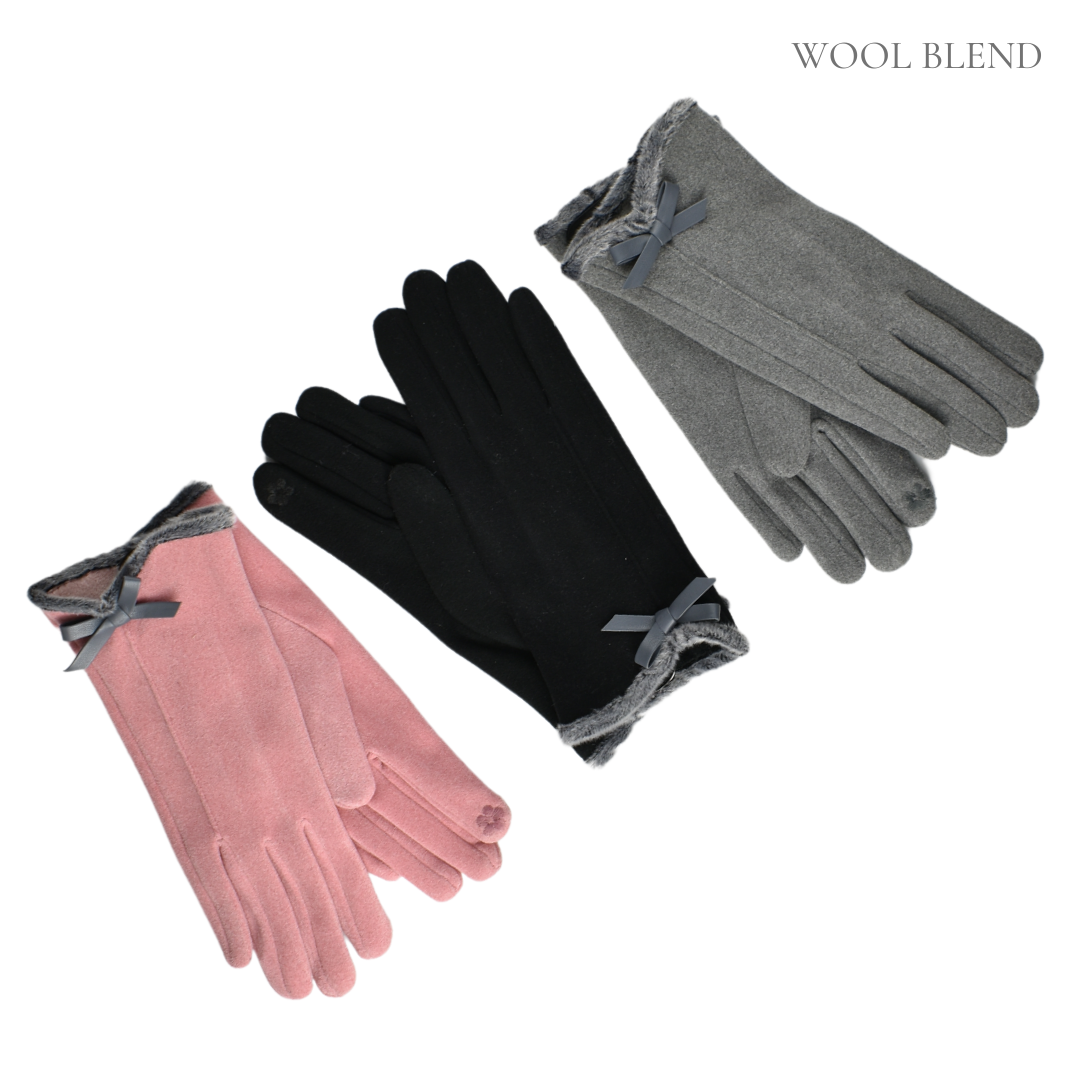 Gloves - Faux Fur Trim Bow