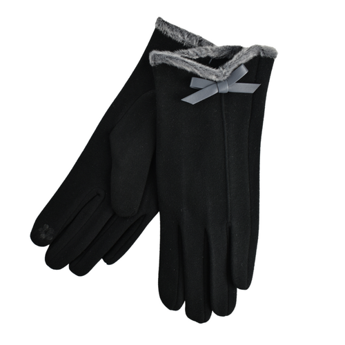 Gloves - Faux Fur Trim Bow