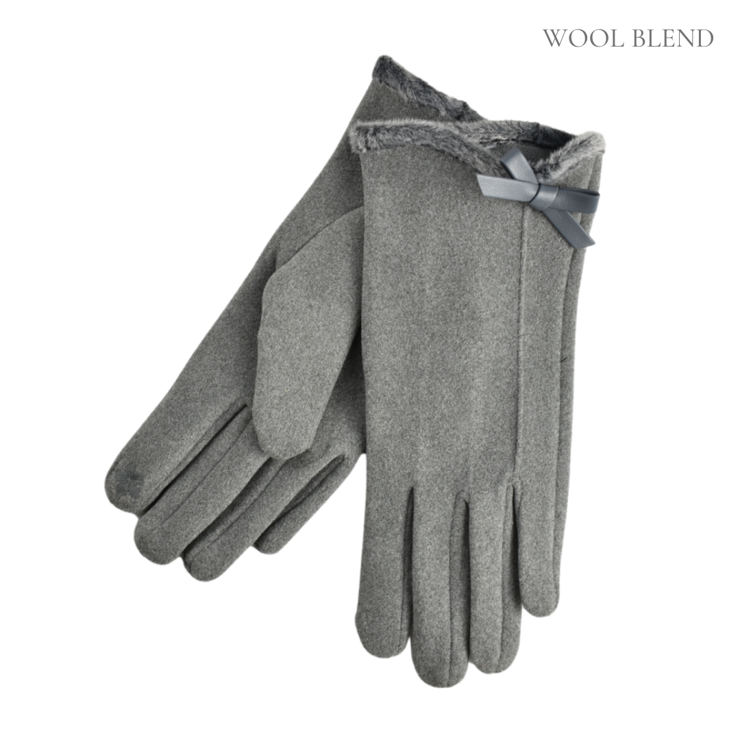 Gloves - Faux Fur Trim Bow