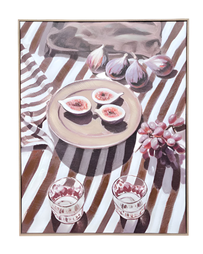 Painting Fig Still Life on Striped Tablecloth