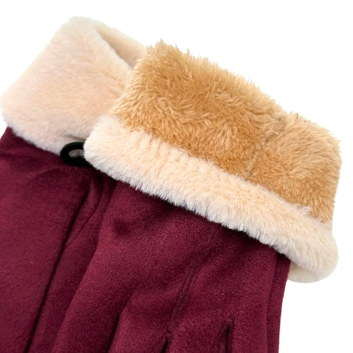 Gloves - Faux Fur Double Layer Burgundy