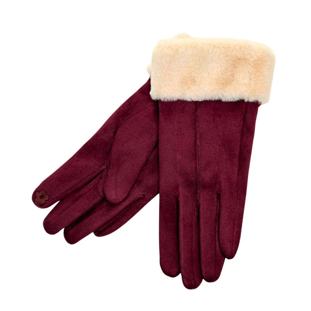 Gloves - Faux Fur Double Layer Burgundy