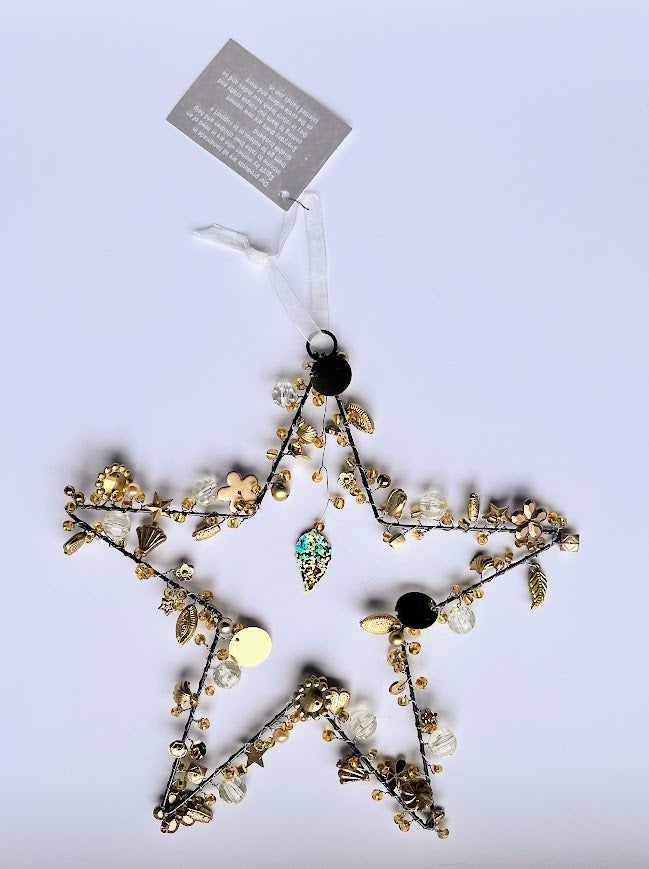 Star Christmas Decoration with gold trinkets - Handmade Fairtrade