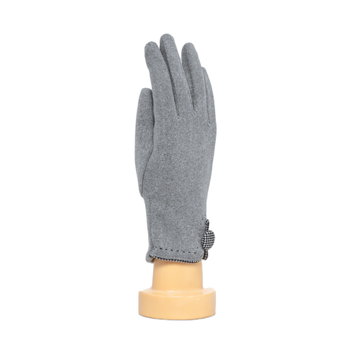 Gloves - Houndstooth Button Border Grey