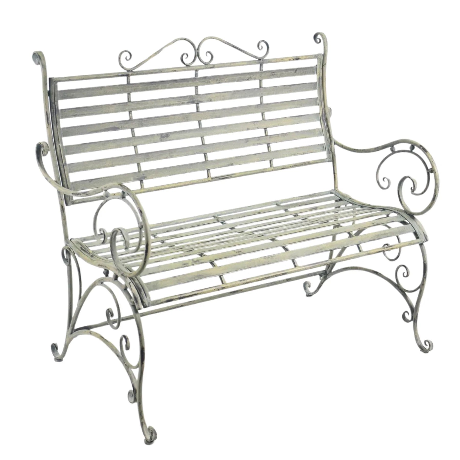 Garden Bench Metal Antique Grey Green