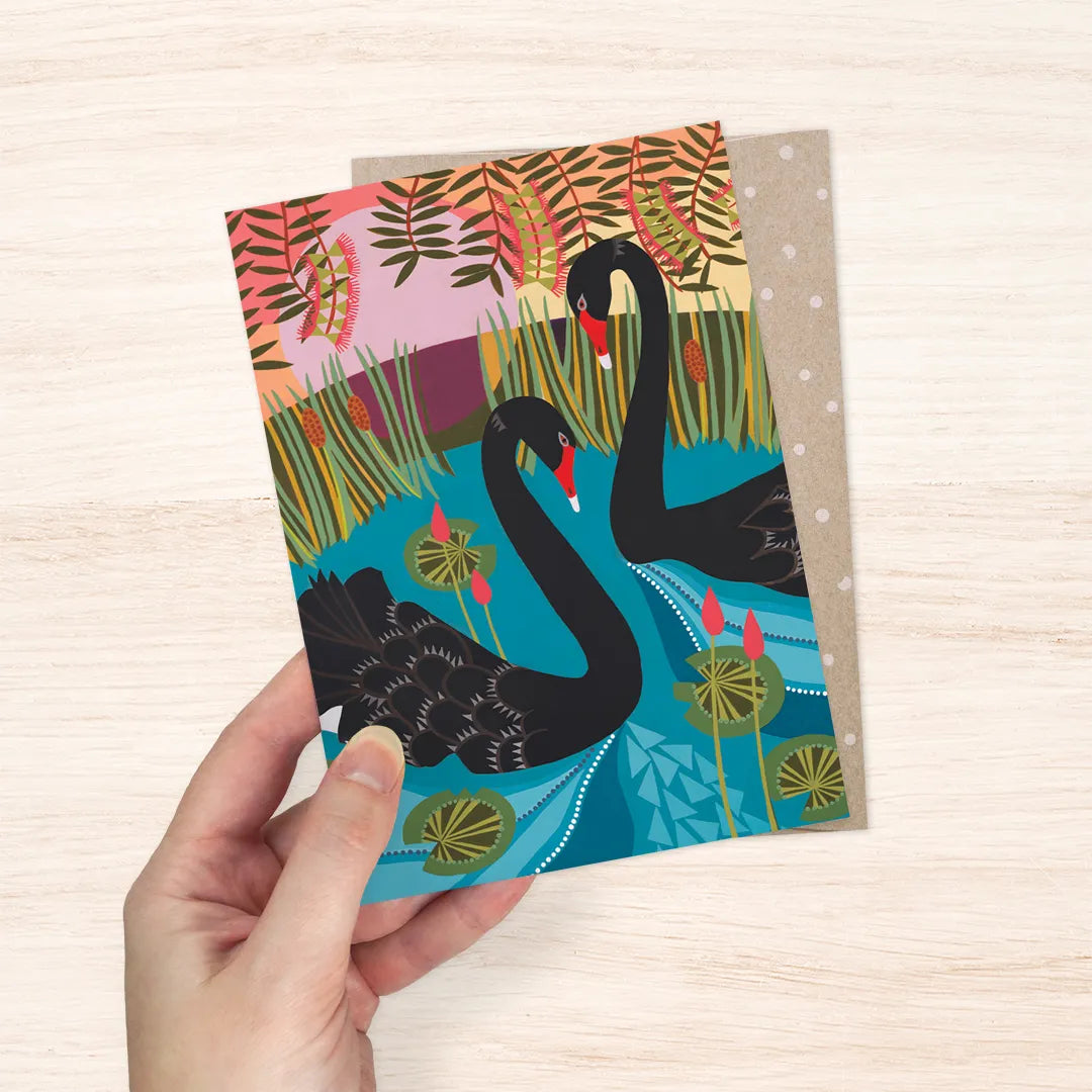 Card - Black Swans - 100% recycled paper