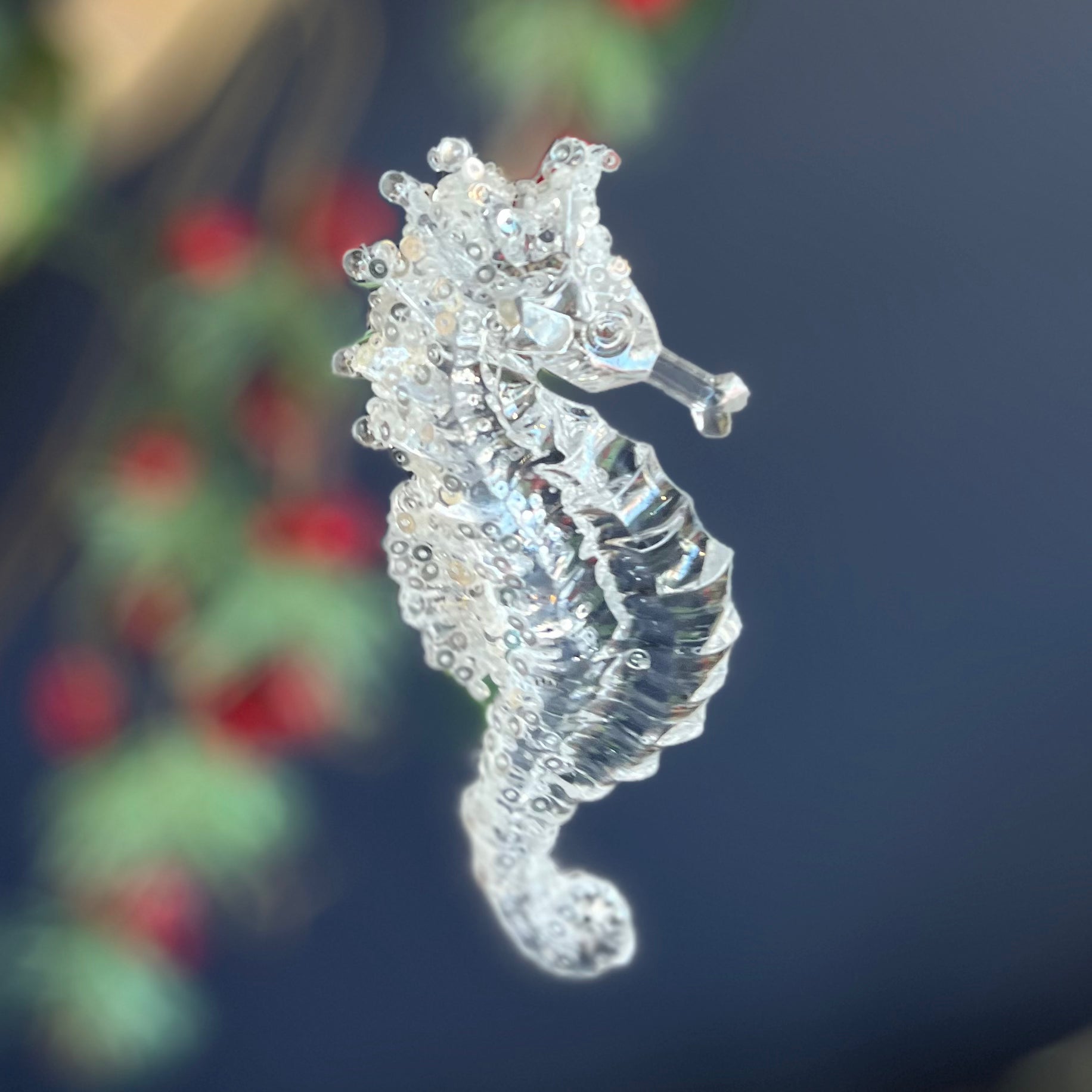 Hanging Decoration - Sparkly Clear Seahorse