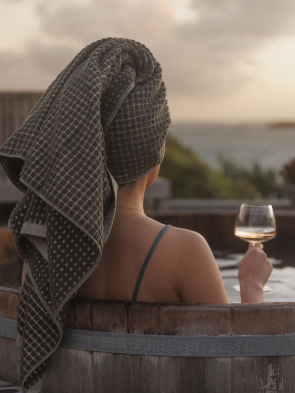 100% Cotton Towels - Ivy/Cream Grid