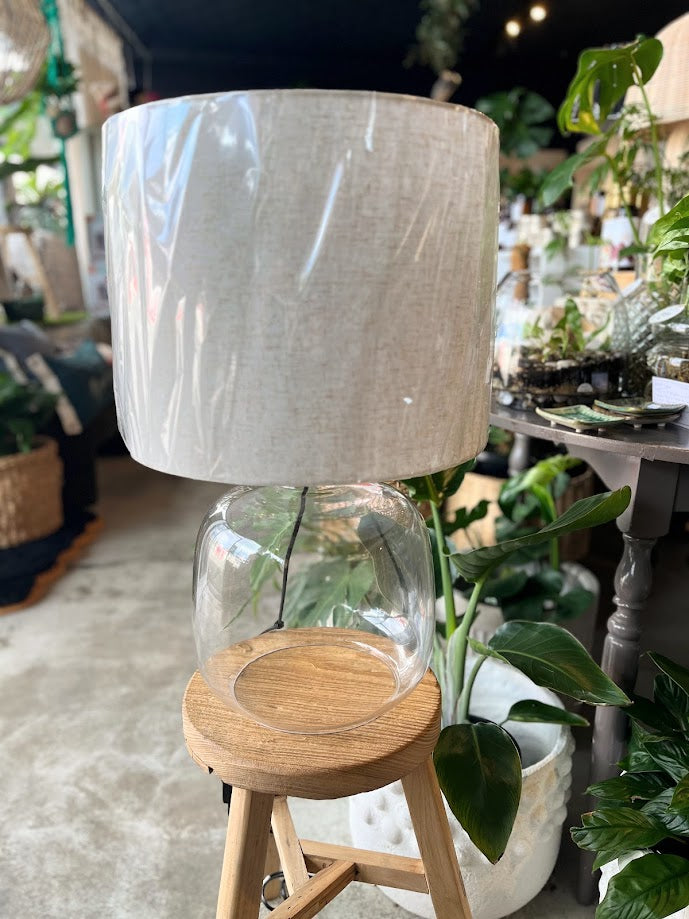 Lamp - Glass Base Linen Shade
