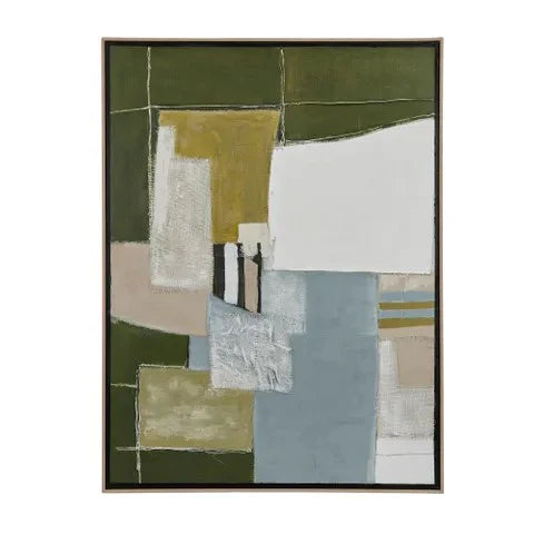 Painting Green and White Abstract