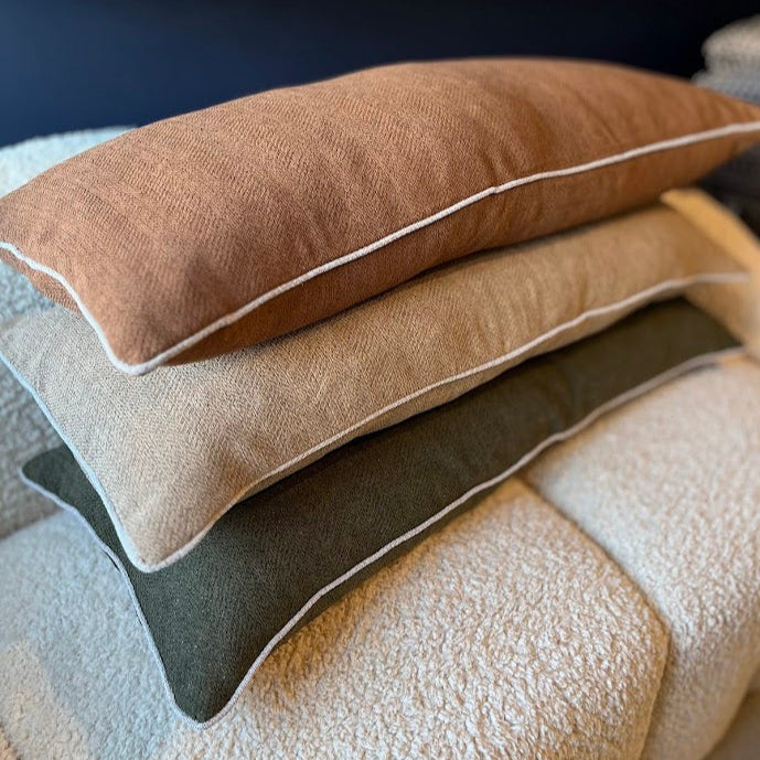 Long Lumber Linen Chenille Cushions stacked