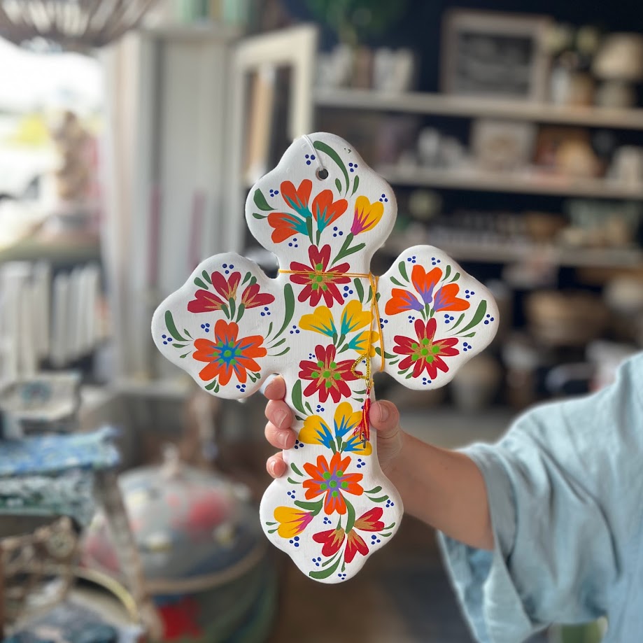 Hand-painted Mexican Cross - Black or White