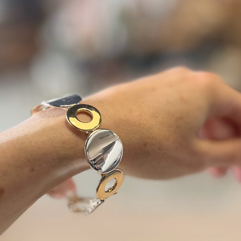 Bracelet - Multi Disc and Open Circle Silver/Gold