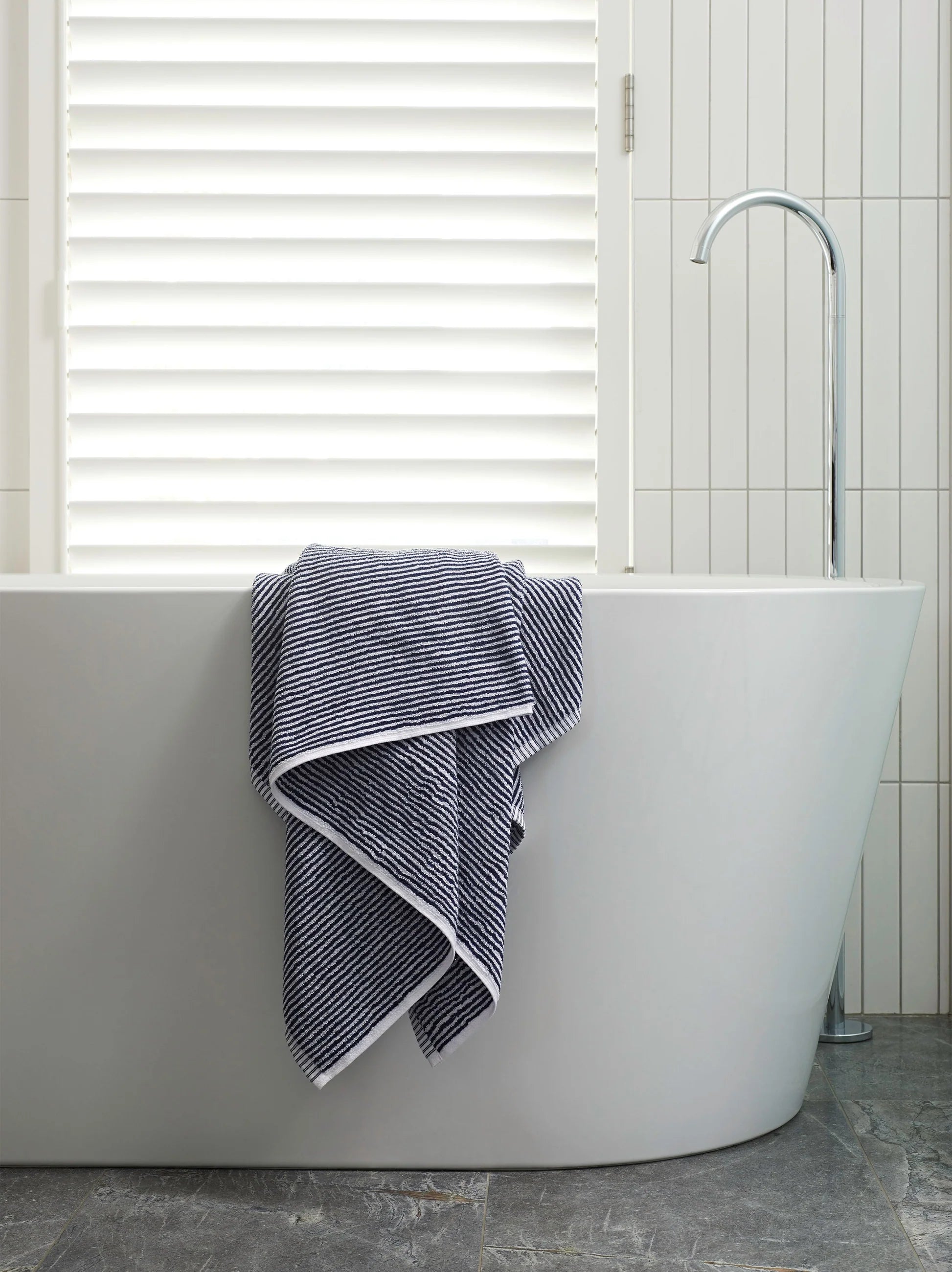 100% Cotton Towels - Navy/White Stripe