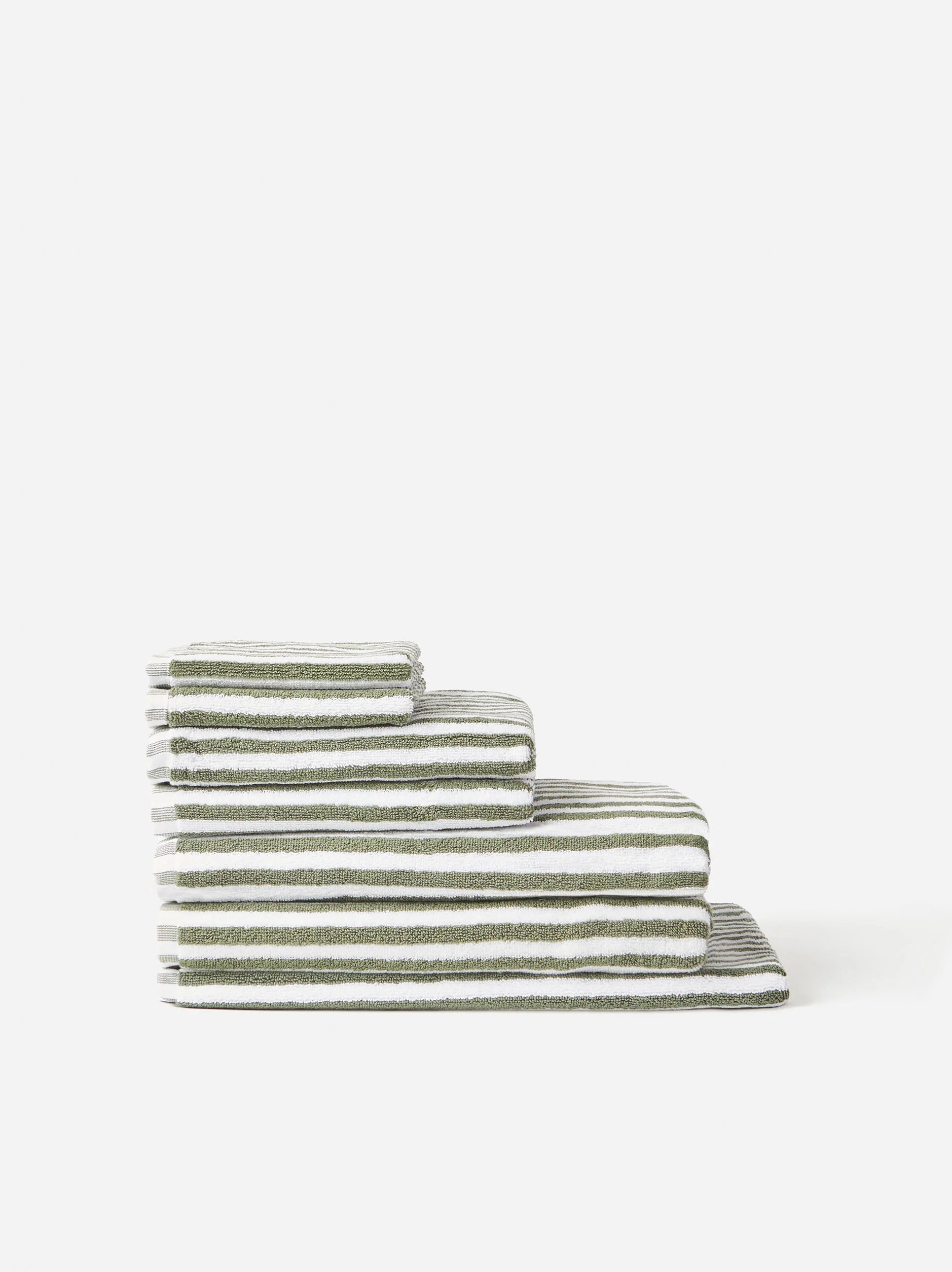 100% Cotton Towels - Olive/White Wide Stripe