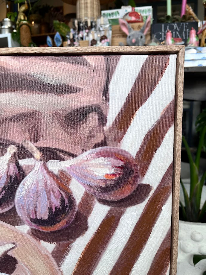 Painting Fig Still Life on Striped Tablecloth