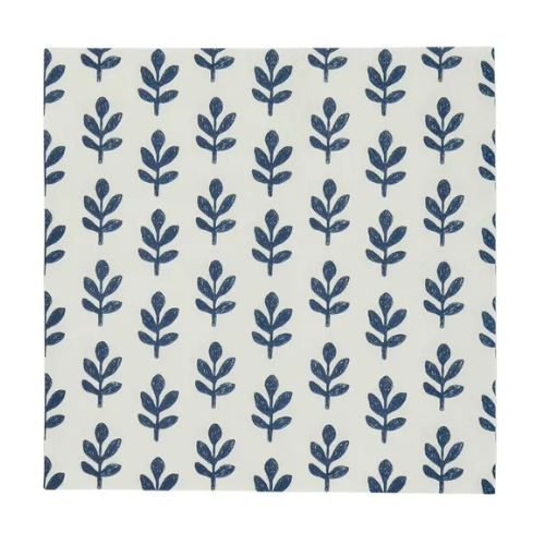 Pattern of blue leaves on a white background