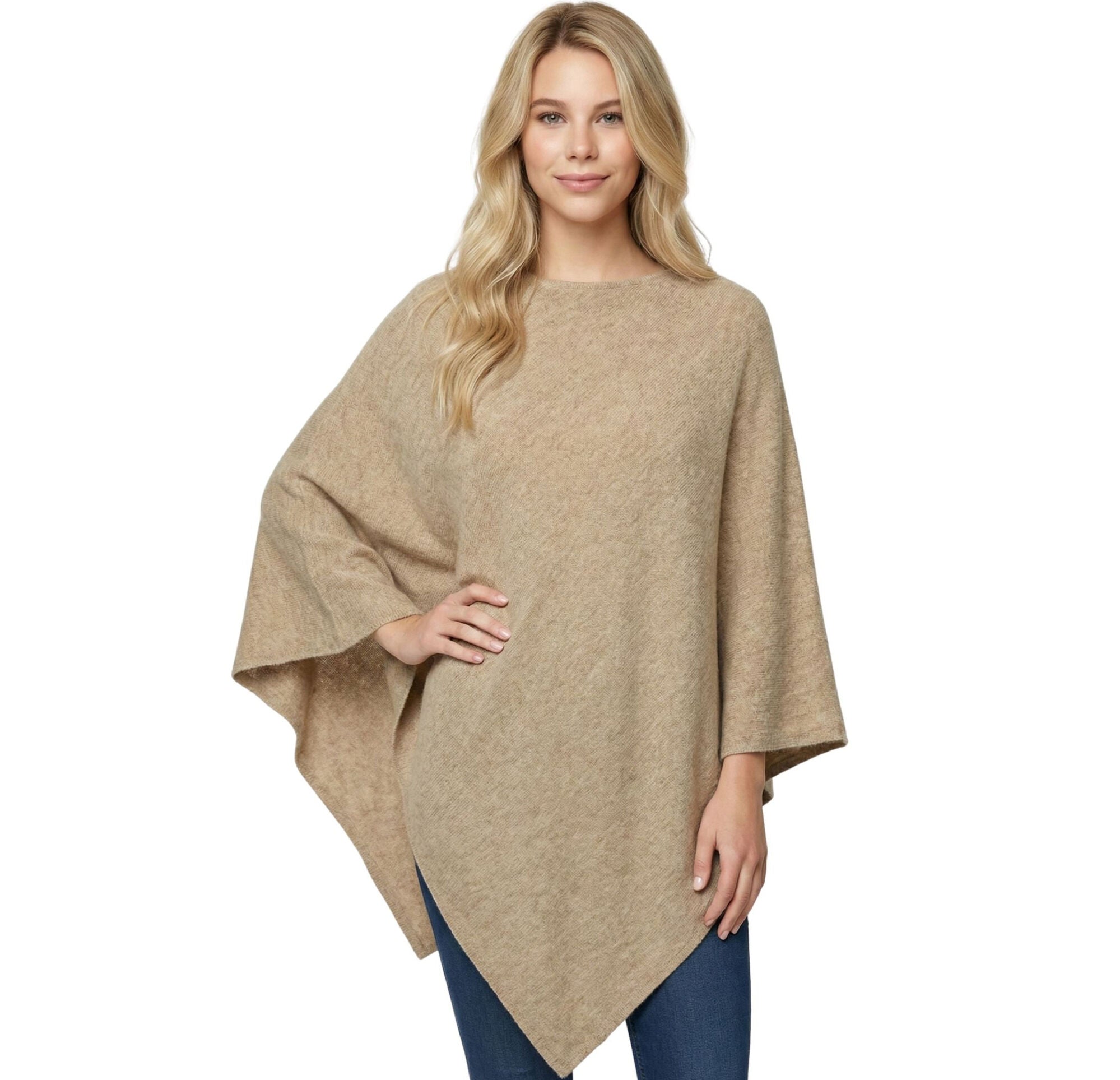 Poncho Oatmeal Wool Acrylic Mix
