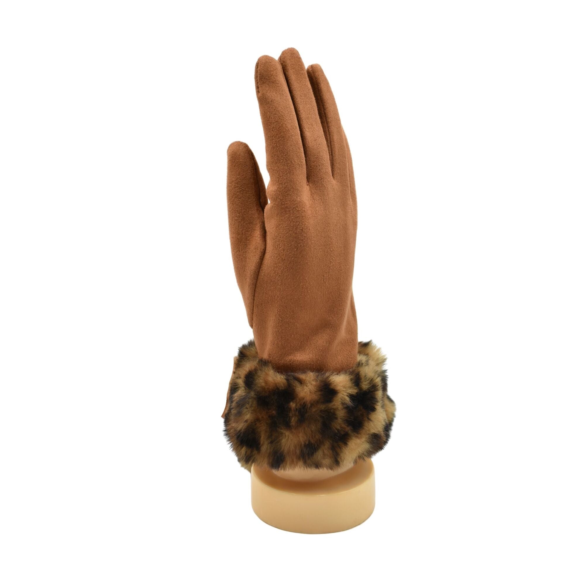 Gloves - Faux Fur Leopard Print Cuff - Black or Tan