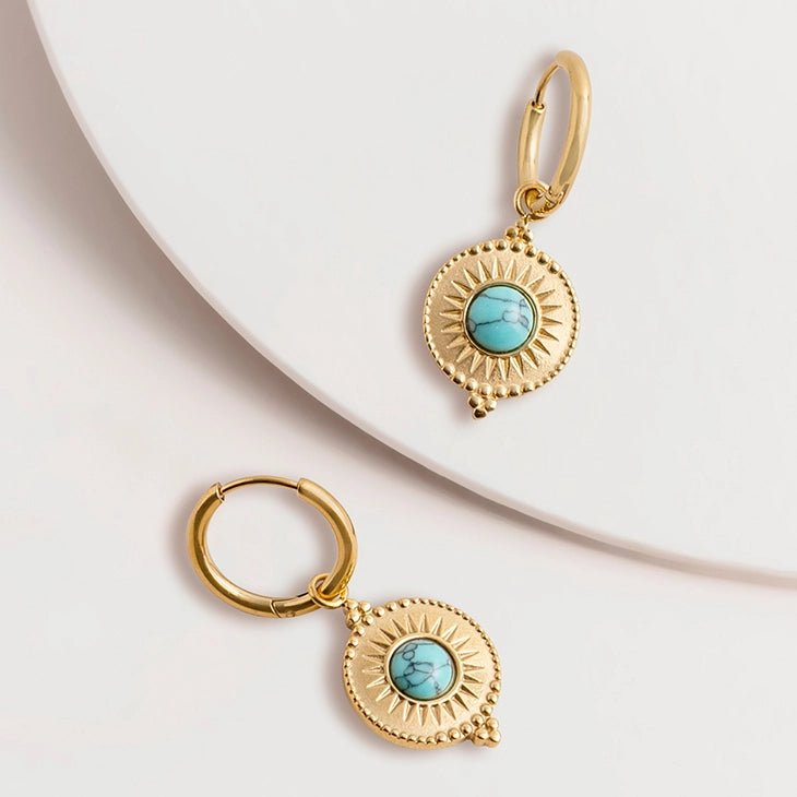 Earrings - Turquoise Medallion Hoops