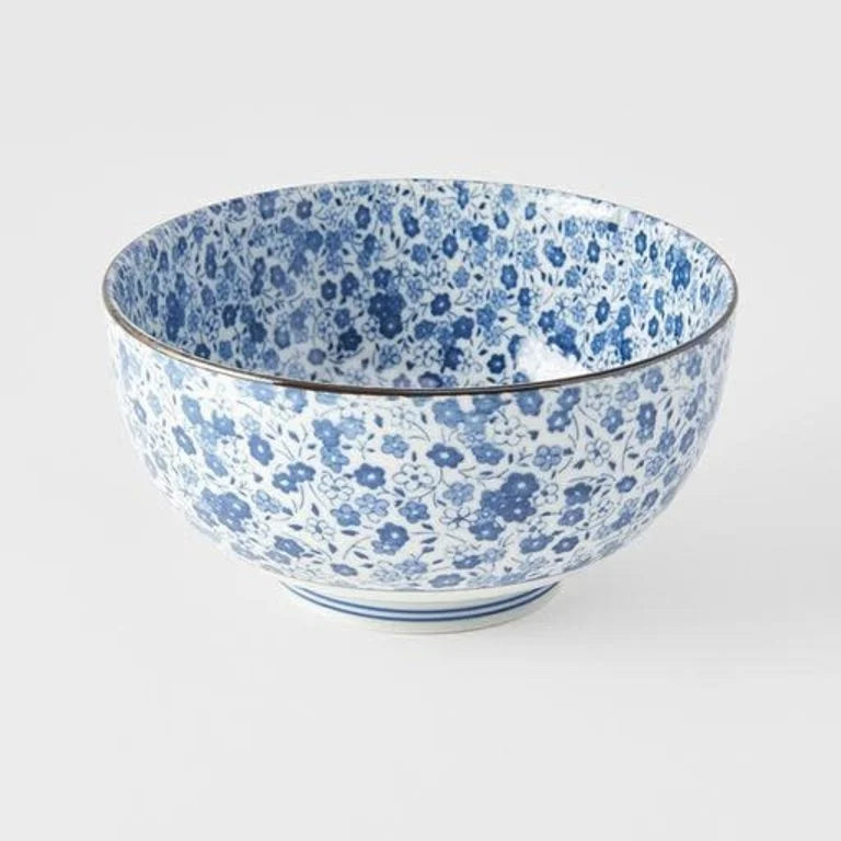 Japanese Medium Bowl - Blue Daisy Glaze - 15.5cm