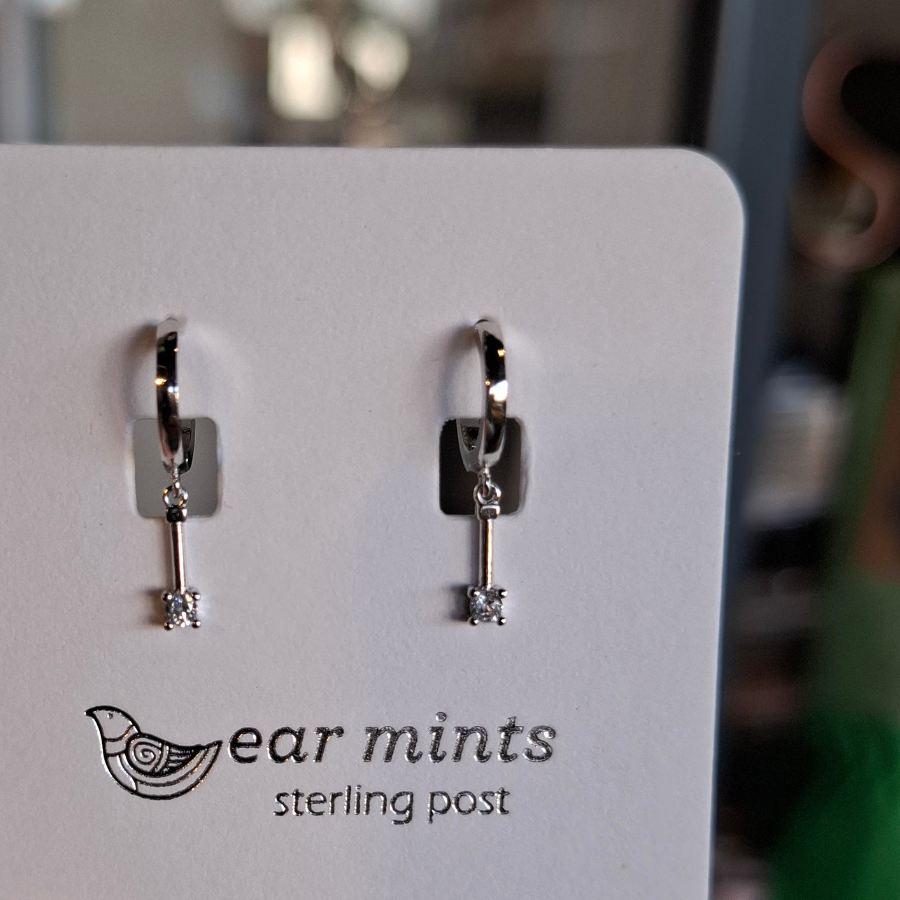 Earrings - Cubic Fine Drop Huggie - Silver