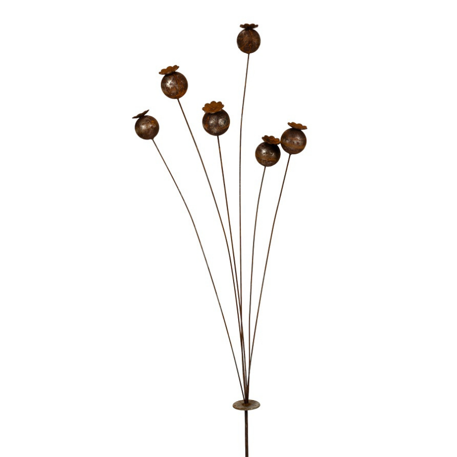 Rusty Garden Stake - Poppies
