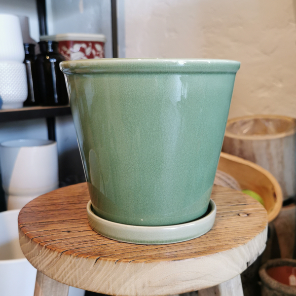 Ceramic Pot with Saucer - Sage