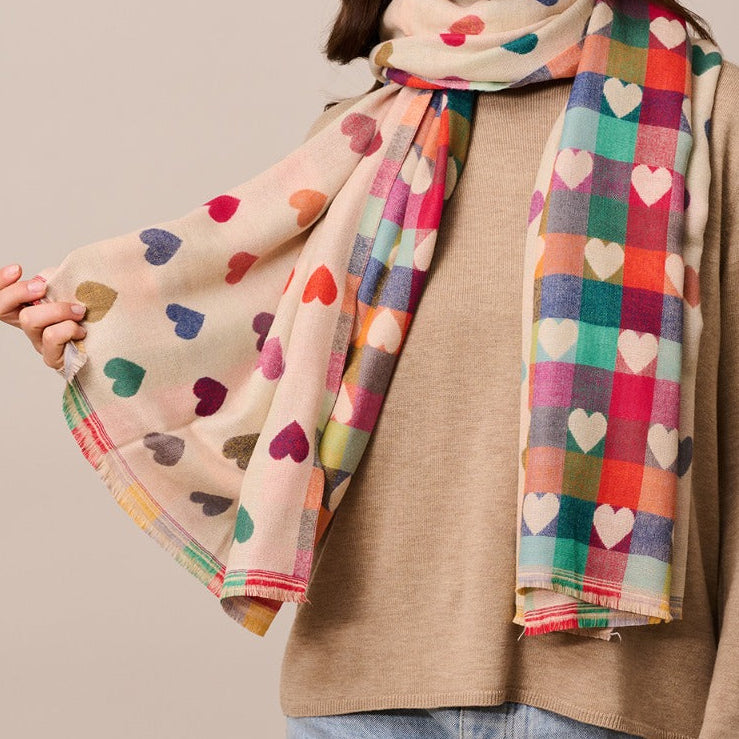 Scarf - Cream with Hearts