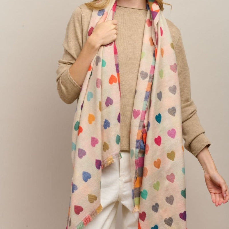 Scarf - Cream with Hearts