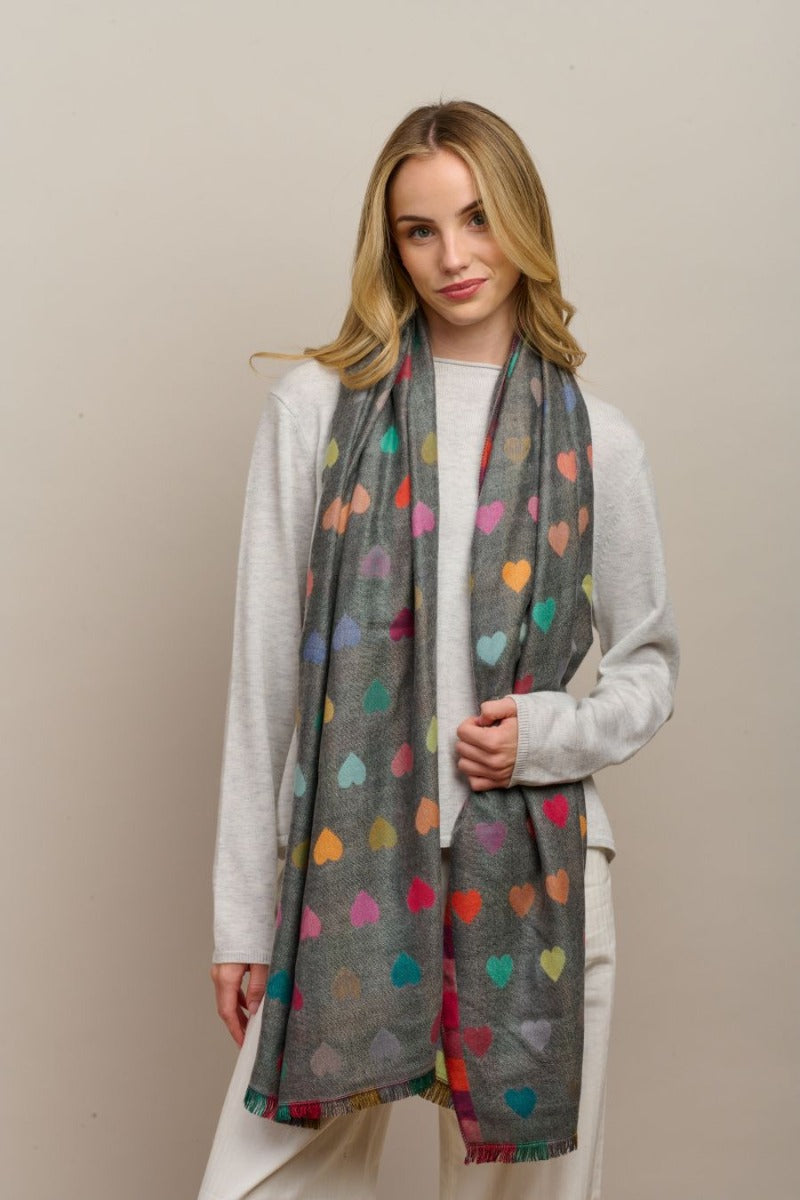 Scarf - Grey with Hearts