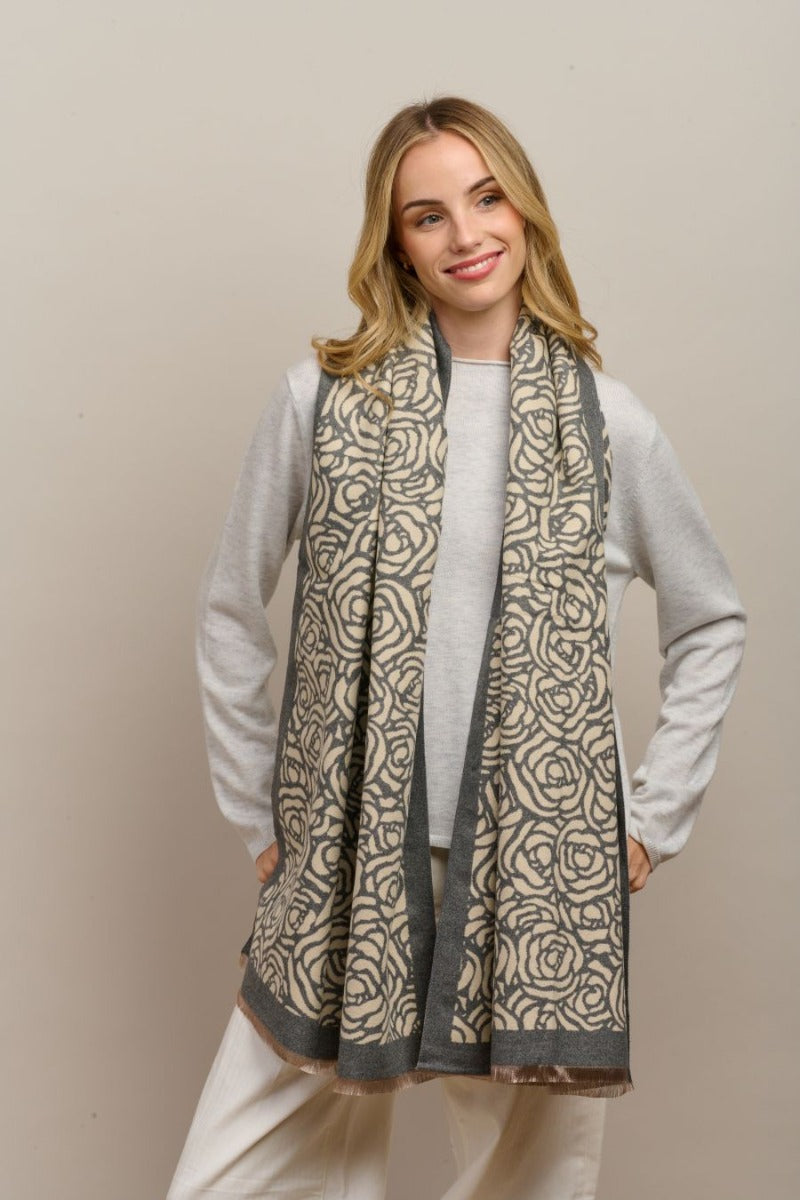 Scarf - Wild Rose in Green, Grey or Red